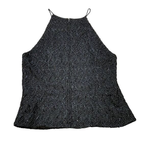 Carmen Marc Valvo Brand Black Beaded‎ Formal Top Size 10 - Picture 6 of 13